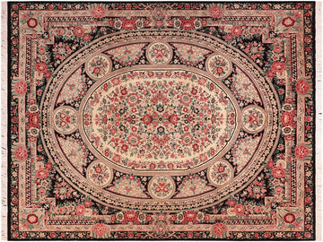 handmade Traditional Abusson Black Beige Hand Knotted RECTANGLE 100% WOOL area rug 8x10